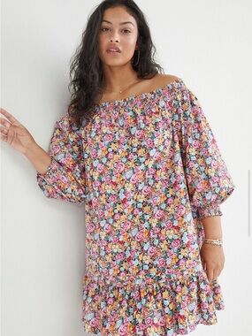 Maeve Anthropologie Flounced Off-The-Shoulder Mini Dress with Pockets